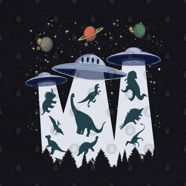 Dinosaur abduction by alien flying saucer funny cute graphic, UFO outer space lover cartoon, Men Women, by Luxera Wear